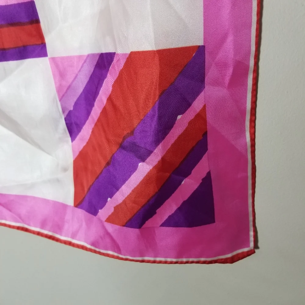 Vera Neumann Vintage Silk Scarf 70s 80s Graphic Pink Purple 15×44